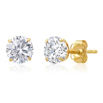 MAX + STONE 14k Yellow or White Gold 6mm Round Solitaire Gemstone Stud Earrings