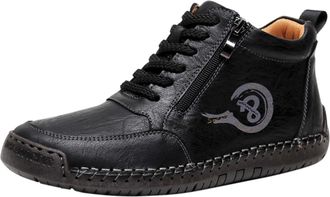 Generic Autumn Flat Boots Mens Hand Mid Top Casual Mens Shoes Non Side Zipper Mens Leather Boots Mens Oxfords Shoes Dark (Black, 7.5)