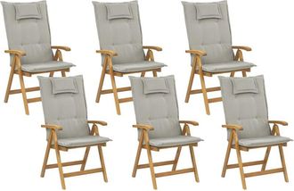 Beliani Beliani - Conjunto De 6 Sillas De Jard&iacute;n De Madera De Acacia Plegables R&uacute;stico Con Cojines De Color Gris Pardo Java