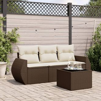 vidaXL Set Divano Da Giardino 4 Pz Con Cuscini Marrone In Polyrattan - Vidaxl