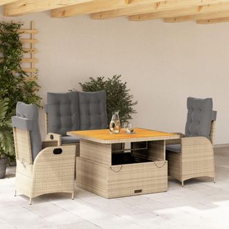 vidaXL Set De Comedor Jard&iacute;n Con Cojines 4 Pzas Rat&aacute;n Sint&eacute;tico Beige Vidaxl
