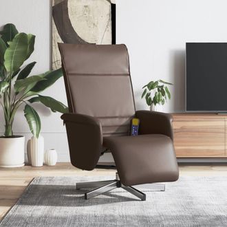 vidaXL Sill&oacute;n Reclinable Masaje Con Reposapi&eacute;s Cuero Sint&eacute;tico Marr&oacute;n Vidaxl