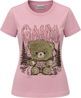 Ganni Forest Teddy T-shirt - Dames - T-shirts - Roze - XS - Katoen - Tops