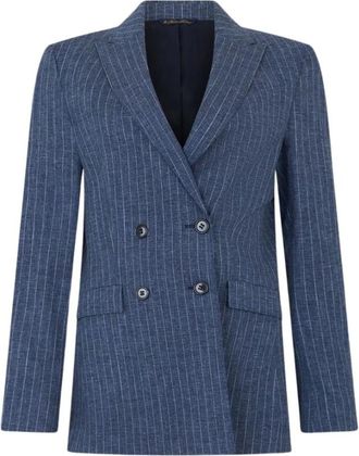 Brooks Brothers Pinstripe Cotton Blend Blazer - Dames - Blazers - Blauw - XS - Katoen - Jassen