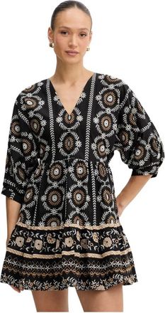 Twinset Korte Muslin Jurk met Broderie Anglaise - Dames - Korte kleedjes - Veelkleurig - L - Katoen - Kleedjes