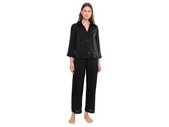 Natori Ashley Washed Satin Icon Pajama Set Womens Pajama Sets Black : L (Womens 14-16), Polyester
