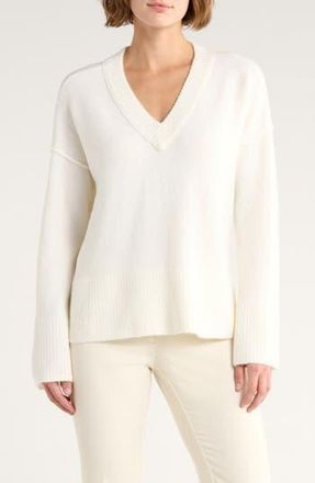Vince Camuto High-Low V-Neck Sweater in Antique White at Nordstrom Rack, Size X-Small