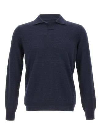 KANGRA johnny-collar ribbed polo shirt - men - Wool - 52 - Blue