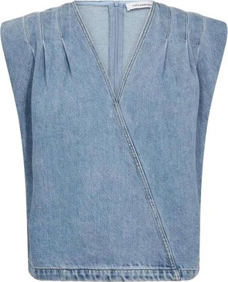 Co'Couture Overhemden, Dames, Blauw, XS, Denim, Asja CC Wrap Denim Top