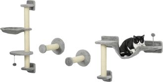 OEM Juego De Escalada Para Gatos De Pared 4 Piezas Con Hamaca Bola Plataformas 84,5x19x54 Cm Gris Y Beige