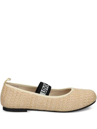 Love Moschino logo-strap ballerina shoes - women - Fabric/Rubber/Fabric/Calf Leather - 40 - Neutrals