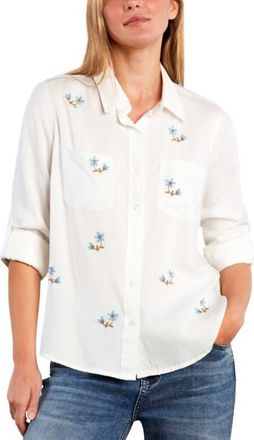 BILLY T Sunny Ditsy Floral Embroidered Button-Up Shirt in White Flower at Nordstrom, Size X-Large