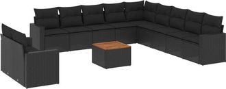 vidaXL Set De Sof&aacute;s De Jard&iacute;n 12 Piezas Cojines Rat&aacute;n Sint&eacute;tico Negro Vidaxl