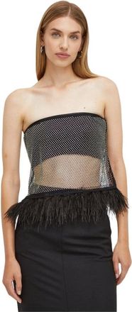 Patrizia Pepe Top in mesh con strass e piume - - Tops - Donna - Nero - M