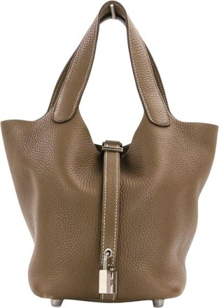 Herm&egrave;s Etoupe Gray Taurillon Clemence Leather Handbag Tote Bag (Pre-Owned)