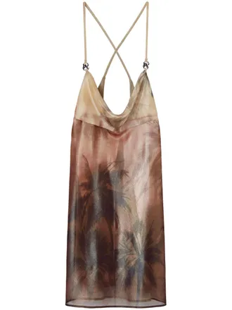 Palm Angels Sunset Palms mini dress - women - Polyester/Polyester/Brass - 40 - Neutrals