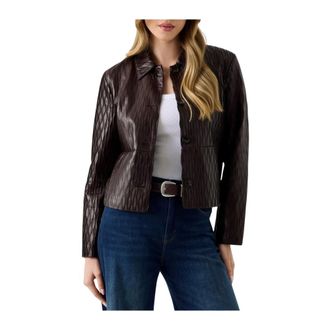 Guess Jassen, Dames, Bruin, L, Walker Wave Pliss&eacute; PU Jas