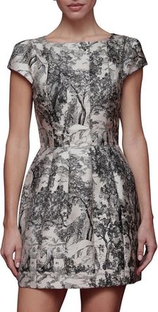 Avec Les Filles Toile Fit & Flare Minidress in Black And Grey Toile at Nordstrom, Size 10