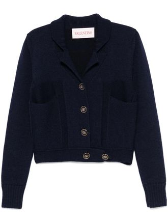Valentino Garavani logo-buttons cardigan - women - Wool/Cotton - L - Blue