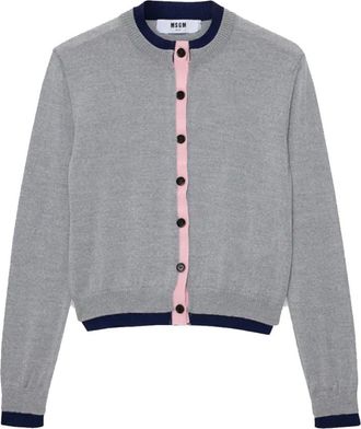 Msgm Msgm - Cardigan met dubbele rand - Dames - Truien - Grijs - Maat: S Zijde