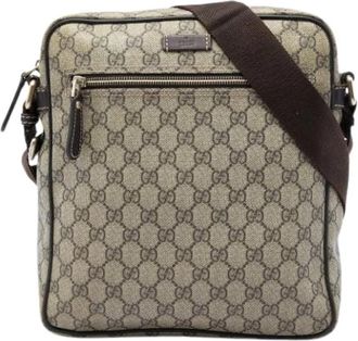 Gucci Pre-owned Canvas Crossbody Bag - unisex - Vintage Schoudertas - Beige - ONE Size - Leer - Vintage