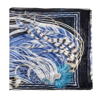 Ferragamo Silky Scarves, female, Blue, Size: ONE SIZE Silk Scarf with Fringes