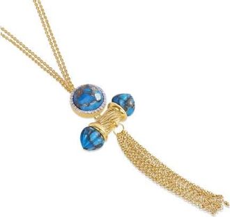 LuvMyJewelry Sunkissed Design Yellow Gold Plated Silver Turquoise Gemstone Diamond Fringe Necklace in 14Kt Gold Vermeil On Sterling at Nordstrom