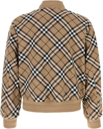 Burberry Mens Checked Wool-Blend Bomber Jacket Beige Polyester