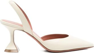 Amina Muaddi White Leather Slingback Pumps