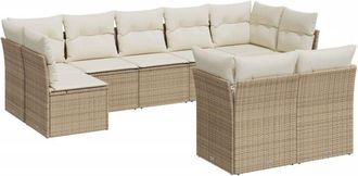vidaXL Set De Sof&aacute;s De Jard&iacute;n 9 Pzas Con Cojines Rat&aacute;n Sint&eacute;tico Beige Vidaxl