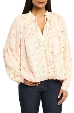 Cinq &agrave; Sept Malva Floral Split Neck Top in Cream Multi at Nordstrom, Size Xx-Small