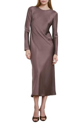 Mango Long Sleeve Textured Satin Midi Dress in Light/Pastel Purple at Nordstrom, Size 2