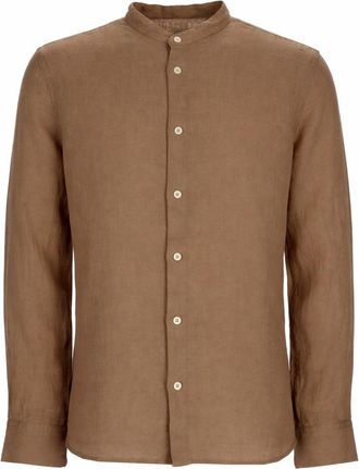 120% Lino Slim-Fit Linen Mandarin Collar Casual Shirt