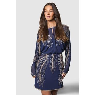 Coast Feather Embellished Mini Dress in Navy at Nordstrom, Size 12