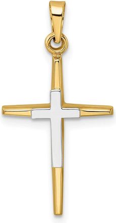 Diamond2Deal 14k Two-tone Gold Polished Solid Double Cross Pendant