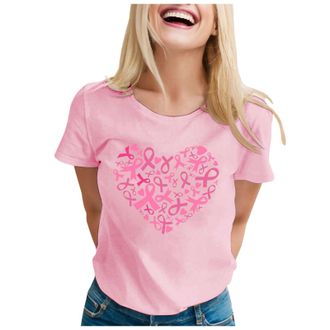 Generic Womens Tops Breast Cancer T Shirts Pink Ribbon T Shirt Awareness Month T-Shirt Breast Cancer Merchandise UK Womens T-Shirts Pink