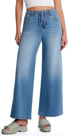 HINT OF BLU Mighty Drawstring High Waist Wide Leg Jeans in Blue Love at Nordstrom, Size 25