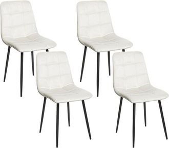 Beliani Beliani - Set of 4 Velvet Dining Chairs Dining Room Iron Legs Modern Style Off-White Powell