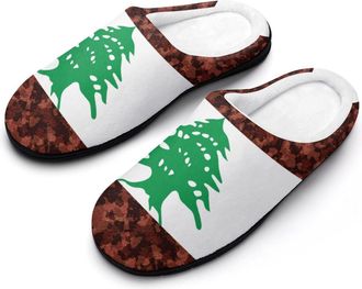 Generic Lebanon Lebanese Flag Camouflage Slippers Men Winter Warm Cotton Anti-Slip Indoor Slip-Ons House Shoes