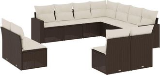 vidaXL Set De Sof&aacute;s De Jard&iacute;n 11 Pzas Cojines Rat&aacute;n Sint&eacute;tico Marr&oacute;n Vidaxl