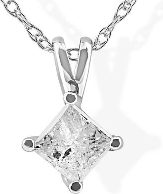 Pompeii3 1/3Ct Princess Cut Solitaire Diamond 14K White Gold Pendant & Chain