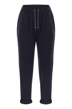 Brunello Cucinelli Brunello Cucinelli Womens Cotton And Silk Interlock Trousers With Shiny Pocket Detail - Dark Blue - Size Large