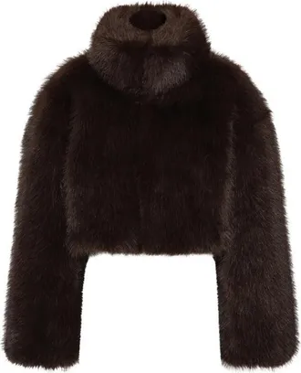 Rotate Faux-fur Cropped Jacket Dark Brown