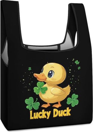 Generic Lucky Duck Patricks-Day Shopping Bag Reusable Grocery Tote Bag Foldable Handbag for Travel Picnic