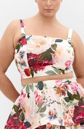 City Chic Bianka Print Crop Tank in Botanical Bloom at Nordstrom, Size 3Xl