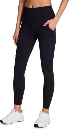 Avalanche Womens Outdoors Workout High Impact Full Length Cargo Pocket Legging, Black, S