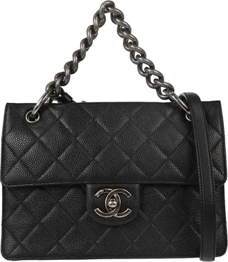Chanel Retro Class Flap Quilted Caviar Black Leather Handbag (Pre-Owned)