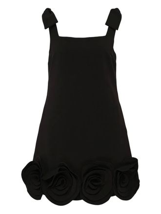 Self Portrait floral-appliqué mini dress - women - Polyester - 10 - Black