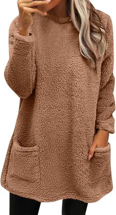 Generic Winter Sweatshirt for Women Fleece Hoodie Oversized Warm Jumper Thickening Plus Size Sweater Coat with Pockets Cozy Casual Loose Loungewear Jacket Fun