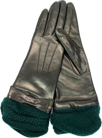 Portolano Leather Gloves with Knit Cuffs in Black/Forest at Nordstrom Rack, Size 6.5